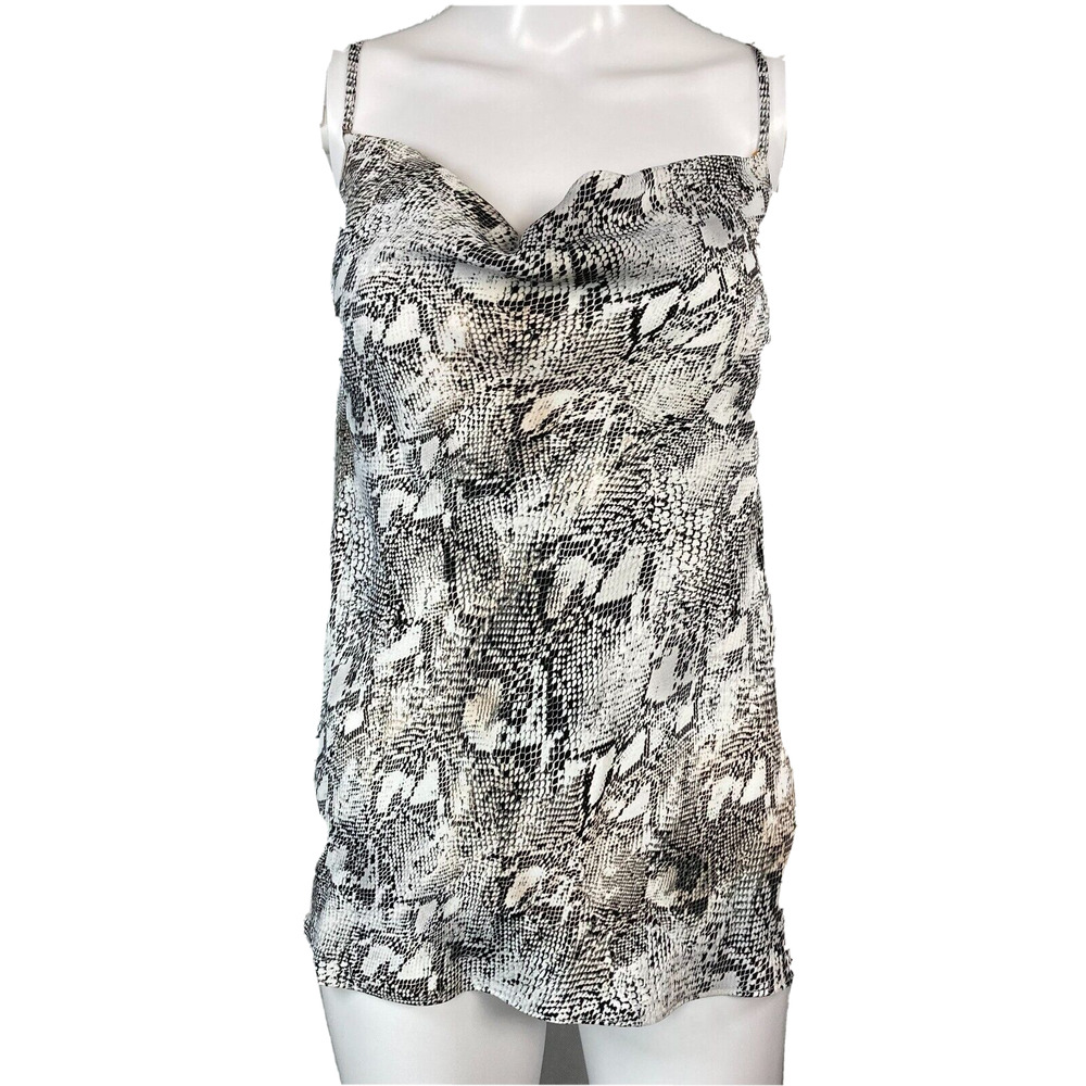 River‎ Island Shirt Women Sz 12 Gray Snakeskin Print Strappy Cowl Neck Cami Tank